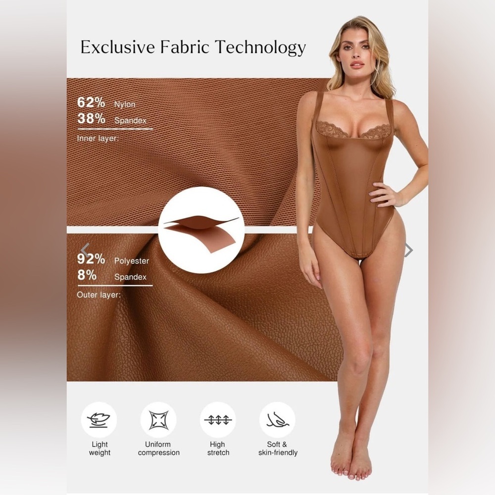 Popilush Size XLarge Shapewear Faux Leather Lace Balconette Sculpting Bodysuit - Picture 7 of 11